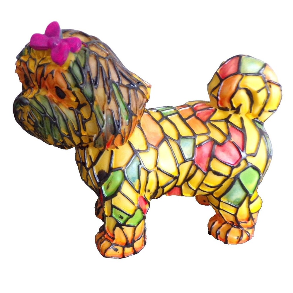 Shih Tzu Tiffany Style Accent Lamp USB Cord Puch Button On/Off Tested Works